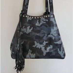 Laggo blue leather camouflage shoulder bag with silver studs